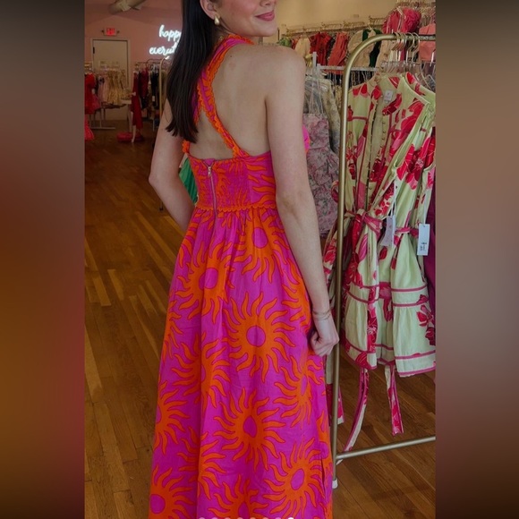 J.Marie NWT Vibrant Pink and Orange Sunburst Halter Dress - Picture 2 of 4